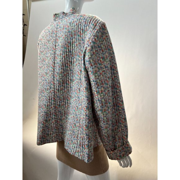 Kate Hill Plus Size Quilted Jacket Size 2X Multi Color Confetti Pattern Silk - Picture 2 of 16